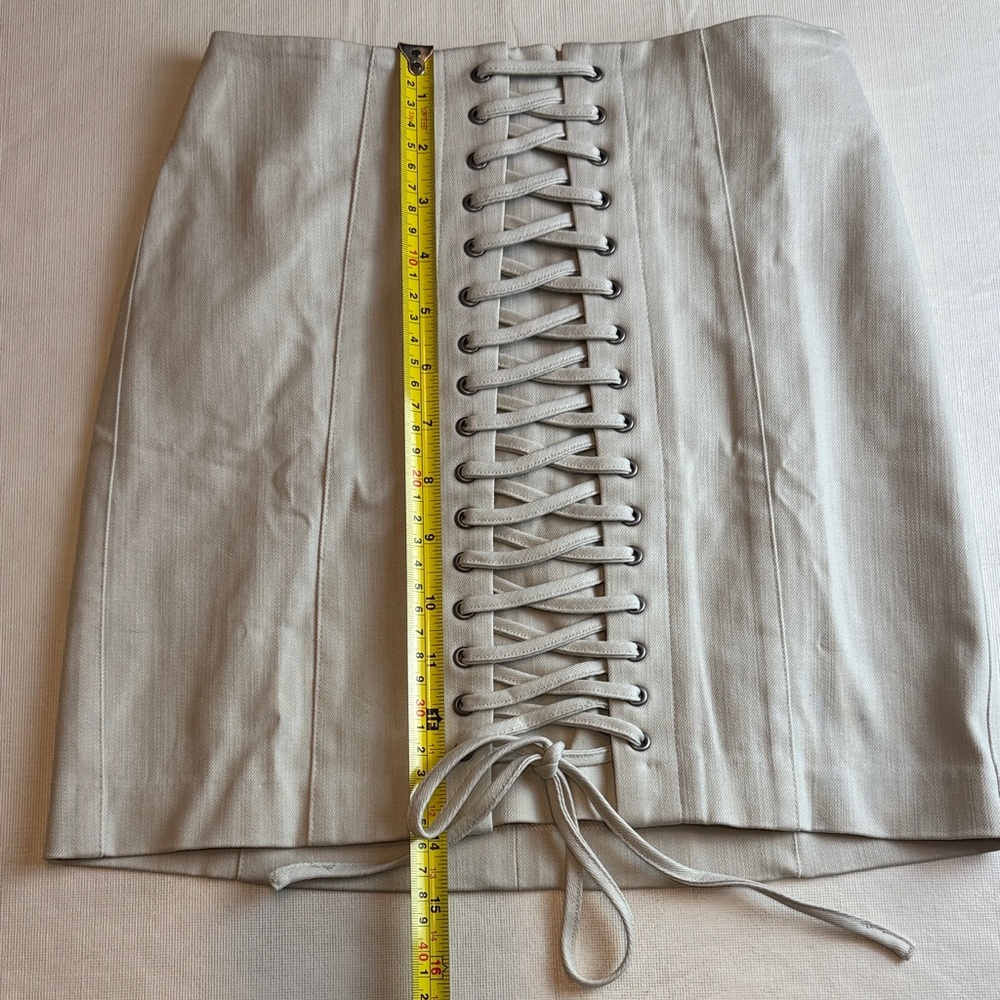 H&M Women's Khaki Light Beige Lace Front Back Zip Mini Skirt Size 0 NWT - Picture 8 of 11